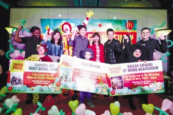 Last year’s top three finalists with judges and Ronald McDonald.