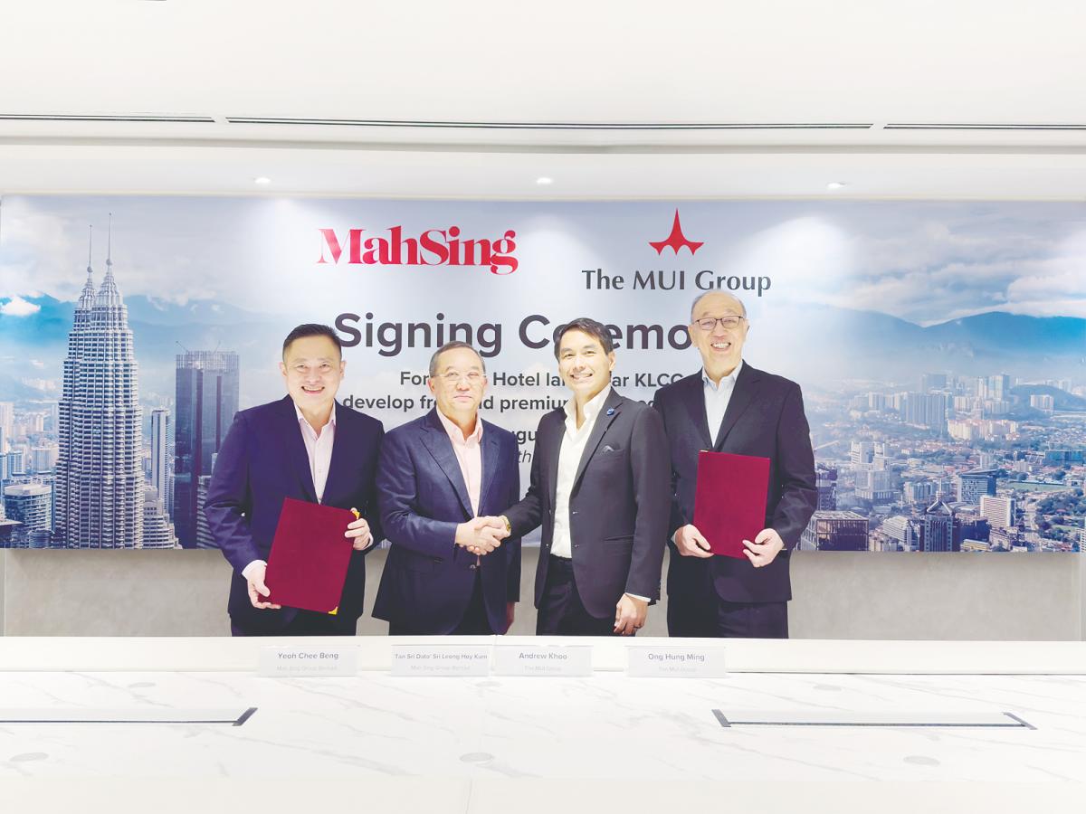 From left: Mah Sing CEO (property subsidiaries) Yeoh Chee Beng, Leong, Khoo, and MUI Group senior vice-president Ong Hung Ming during the signing ceremony.