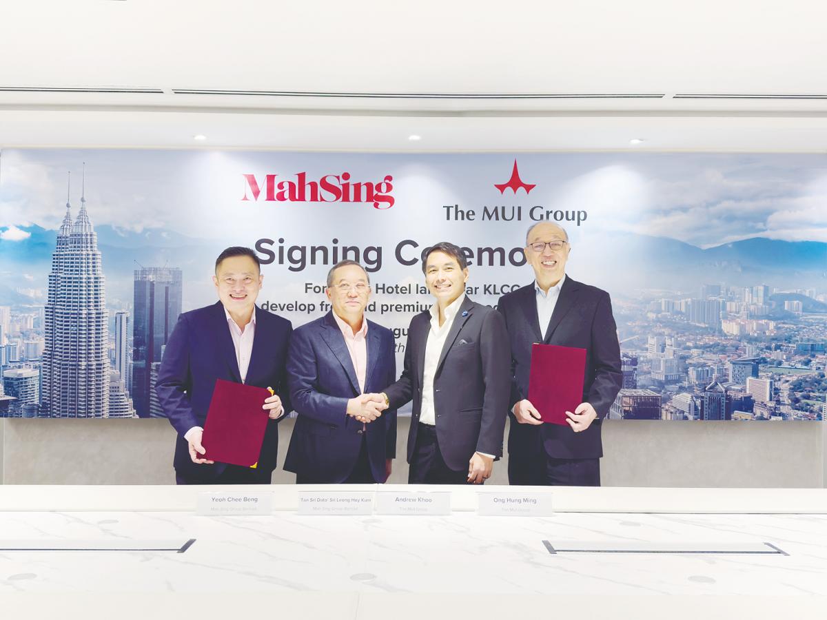 From left: Mah Sing CEO (property subsidiaries) Yeoh Chee Beng, Leong, Khoo, and MUI Group senior vice-president Ong Hung Ming during the signing ceremony.