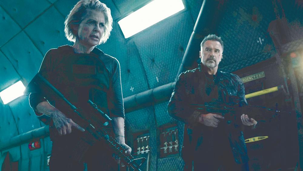 Linda Hamilton and Arnold Schwarzenegger reprising their roles in Terminator: Dark Fate. – WALT DISNEY PICTURES