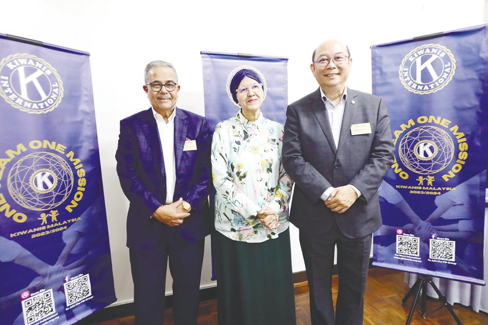 From left: Kiwanis Malaysia district former governor Datuk Stewart LaBrooy, Fatimah and Kiwanis district governor Michael Chiew during a press conference on Monday. – Amirul Syafiq/theSun