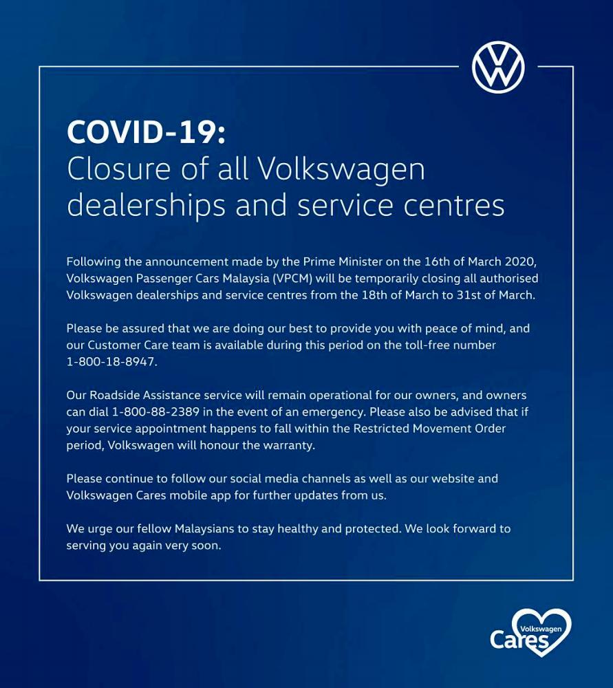 $!Covid-19: VW dealerships, service centres closed from today, volks!