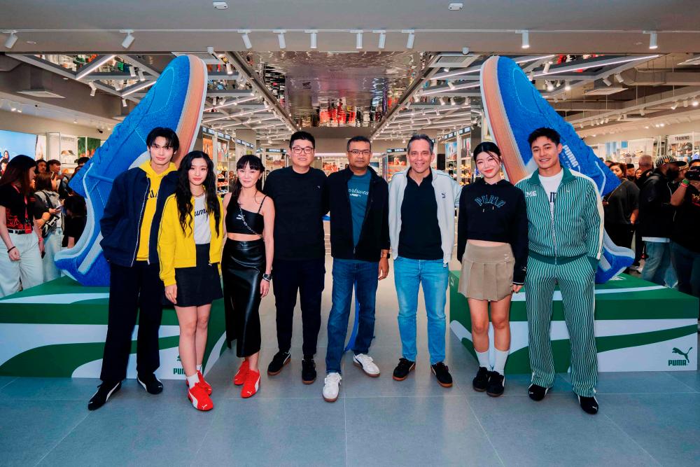 From left: PUMA Thailand Ambassadors Metawin “Win” Opas-iamkajorn, Tontawan “Tu” Tantivejakul, Eleanor Wang, Marketing Director, PUMA Southeast Asia, Steven Tan, Country Manager, PUMA Malaysia, Sanjay Roy, Managing Director, PUMA Southeast Asia &amp; Oceania, Jerome Rouch-Sirech, Senior Director Retail &amp; E-commerce, PUMA Southeast Asia, PUMA Malaysia Ambassadors Priscilla Abby and Meerqeen.