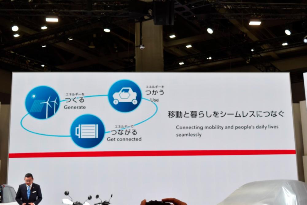 Honda Motor Co Ltd president, representative director and CEO Takahiro Hachigo speaking to the media at the Tokyo Motor Show 2019, this morning.