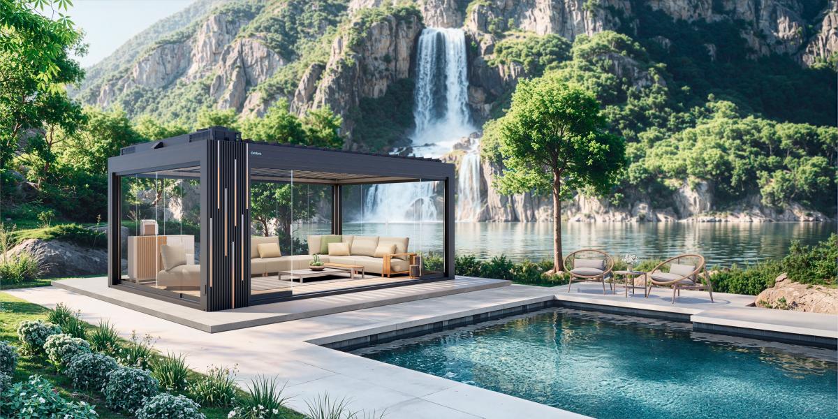 Ombra by Letright-smart pergola that combines solar innovation with luxury design, redefining sustainable outdoor living.
