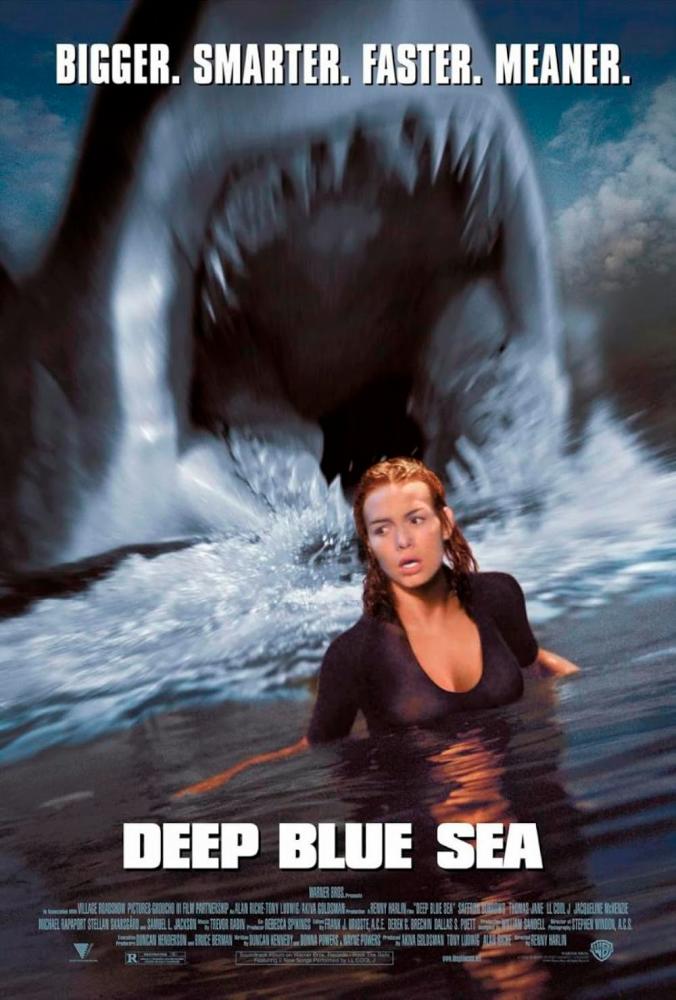 $!Deep Blue Sea is about genetically enhanced sharks that wreak havoc on a research facility.