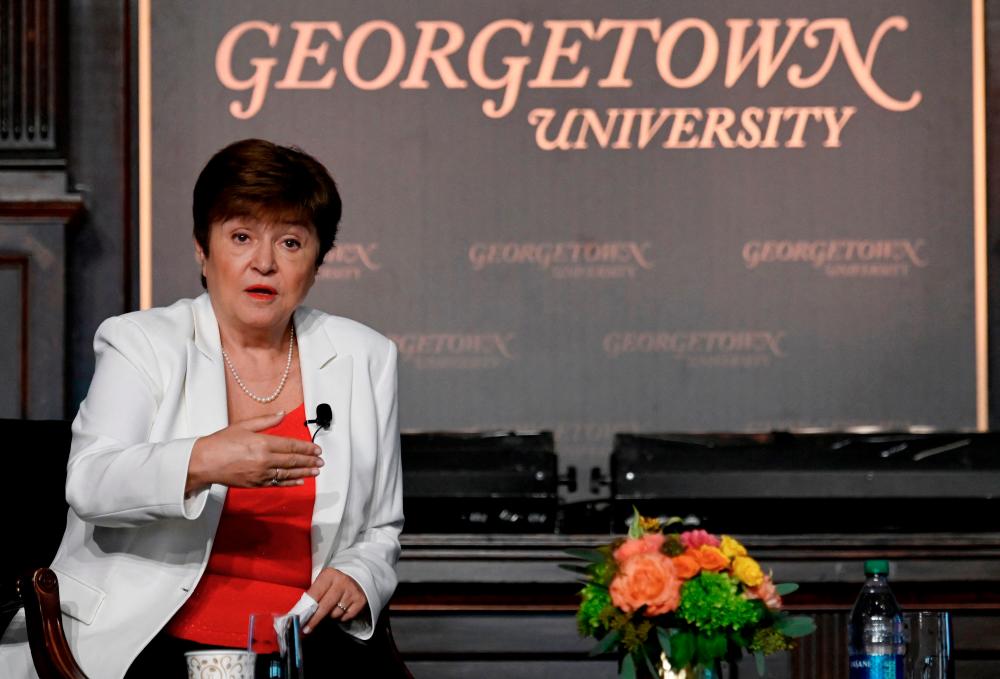 Georgieva discussing the global economy and policy priorities at Georgetown University’s School of Foreign Service on Thursday Oct 6. – AFPpic
