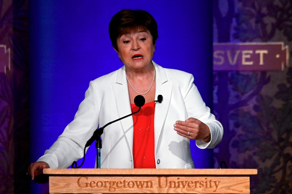 Georgieva discussing the global economy and policy priorities ahead of the 2022 annual meetings at Georgetown University’s School of Foreign Service in Washington on Thursday, Oct 6. – AFPpic