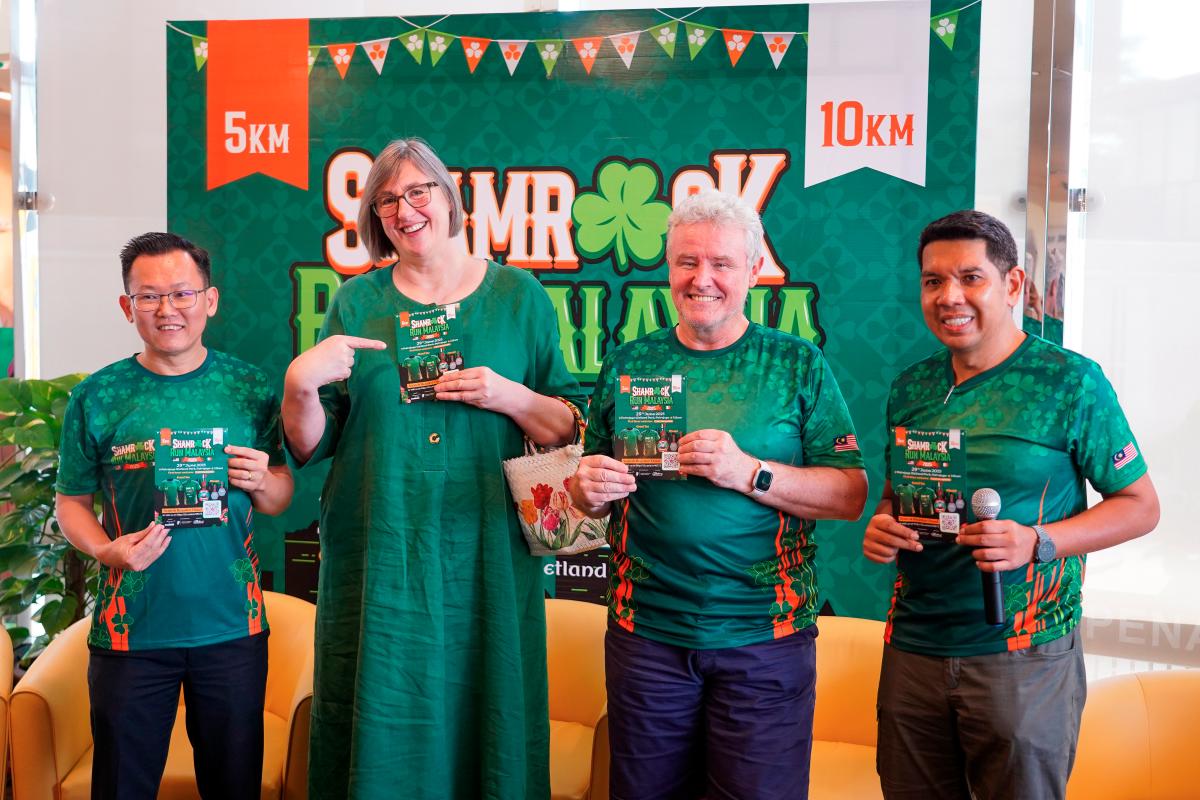 (From left) Pua, Tunney, Irish Chamber of Commerce Malaysia chairman Donal Crotty and Hafidz at the launch of the latest Shamrock Run. – MOHD AMIRUL SHAFIQ MOHD DIN/THESUN