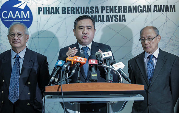 Transport Minister Anthony Loke holds press conference on the downgrading of CAAM to Category 2 by the US FAA. — Sunpix by Amirul Syafiq Mohd Din