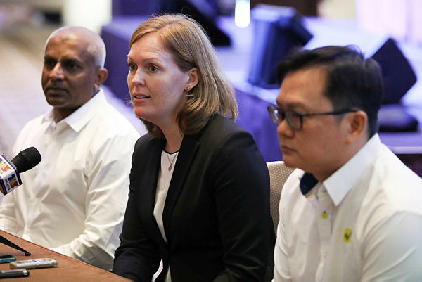 From left: Kesavan, Folkeson and Digi chief marketing officer Loh Keh Jiat speaking to the media after the company’s AGM.