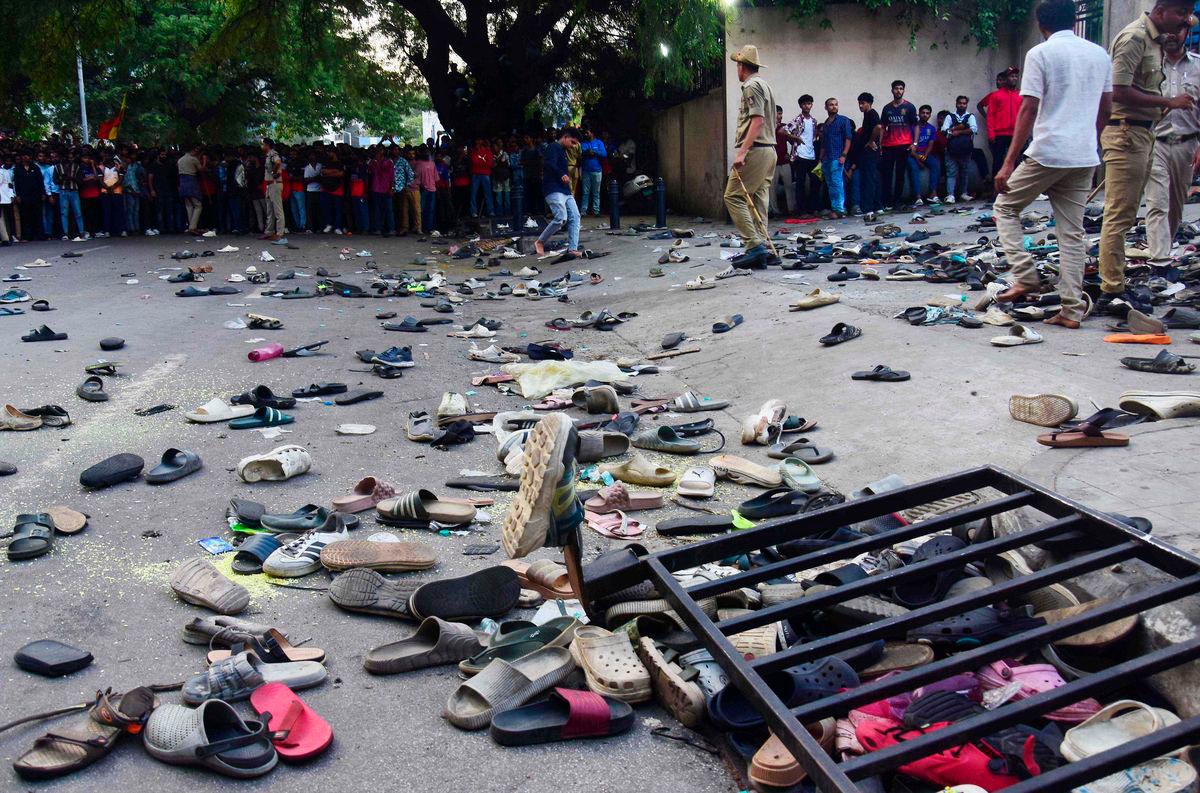 At least 11 people were killed in a stampede on June 4, as a tightly packed crowd celebrated the victory of their home cricket team in the Indian city of Bengaluru, the state’s chief minister said. (Photo by AFP)