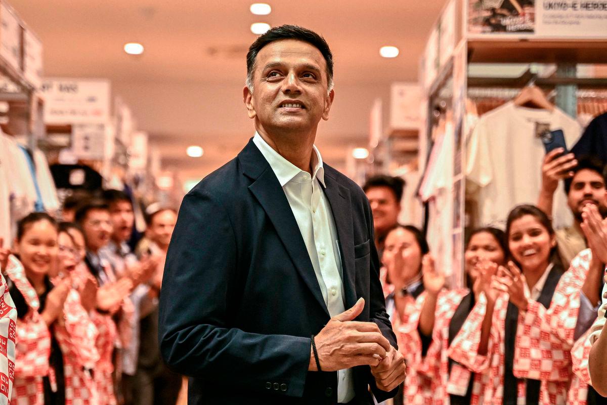 Rahul Dravid, former Indian cricketer, looks on during the store launch of Japanese retail store UNIQLO at Orion Mall in Bengaluru, August 29, 2025. - AFP
