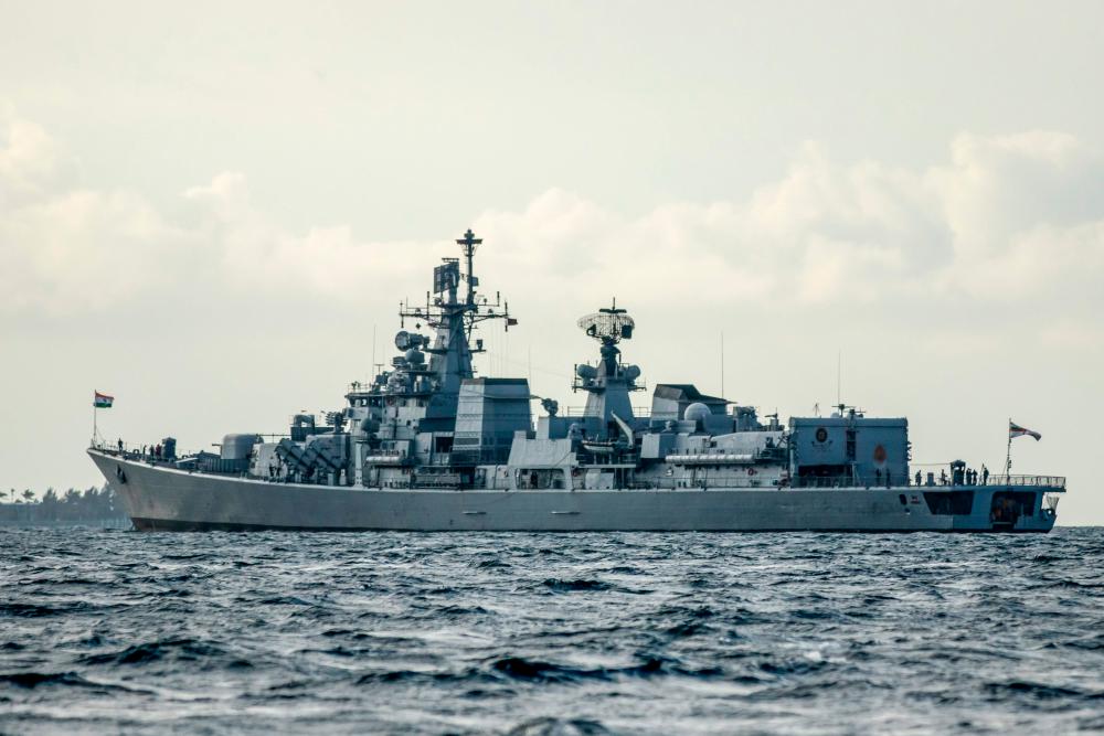 Indian Navy ship INS Jalashwa arrives to evacuate stranded Indian citizens, in Male on May 7, 2020. The first of two ships, Jalashwa, will leave from Maldives for Kochi on May 8 carrying nearly 1,000 Indian nationals onboard as part of a massive repatiation effort brining Indians home from around the world due to the COVID-19 coronavirus pandemic. — AFP