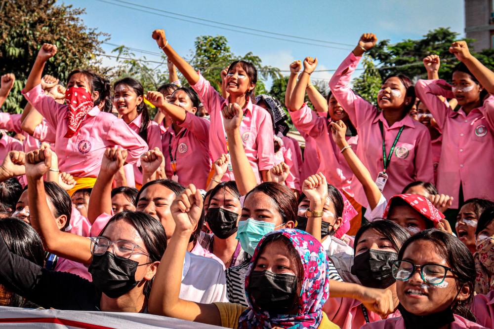 Students shout slogans during a protest against the killing of two missing students by unknown miscreants and the restoration of peace in India’s northeastern state of Manipur in Imphal on September 26, 2023, during ongoing ethnic violence in Manipur. AFPPIX