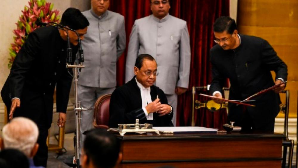 Gogoi (C) is due to retire in November this year. — AFP