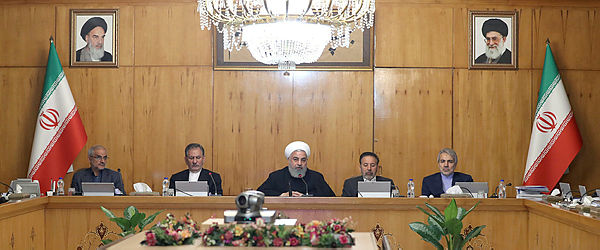 A handout picture provided by the Iranian presidency on April 17, 2019, shows President Hassan Rouhani (C) attending a cabinet meeting in the capital Tehran. — AFP