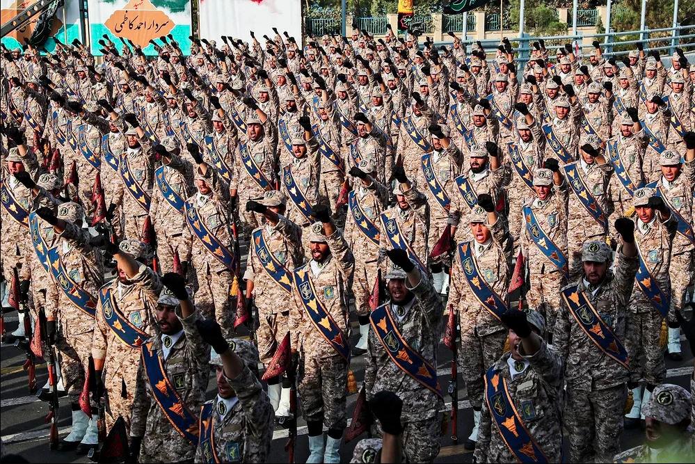 Members of the Islamic Revolutionary Guard Corps (IRGC) during the annual “Holy Defense Week” military parade in the capital Tehran - AFPPIX
