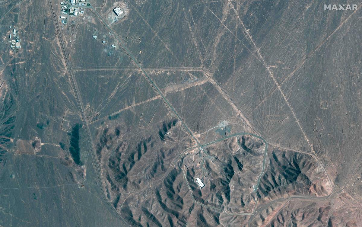 An overview of Iran’s Fordow Fuel Enrichment Plant (FFEP) and an acess road, in Fordo, Iran on June 20, 2025. (Photo by SATELLITE IMAGE ©2025 MAXAR TECHNOLOGIES / AFP)