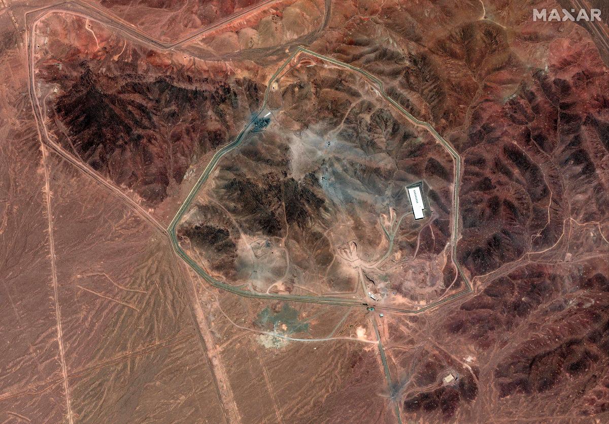 This handout satellite picture provided by Maxar Technologies and taken on June 24, 2025, shows craters along the access roads that lead to the tunnel entrances on Iran’s Fordow Fuel Enrichment Plant (FFEP), northeast of the city of Qom. - AFP PHOTO/ SATELLITE IMAGE ©2025 MAXAR TECHNOLOGIES
