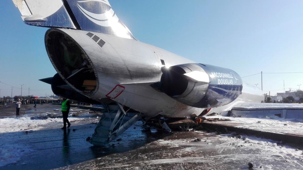 An Iranian passenger plane is seen after sliding off the runway upon landing at Mahshahr airport, Iran January 27, 2020. - Reuters