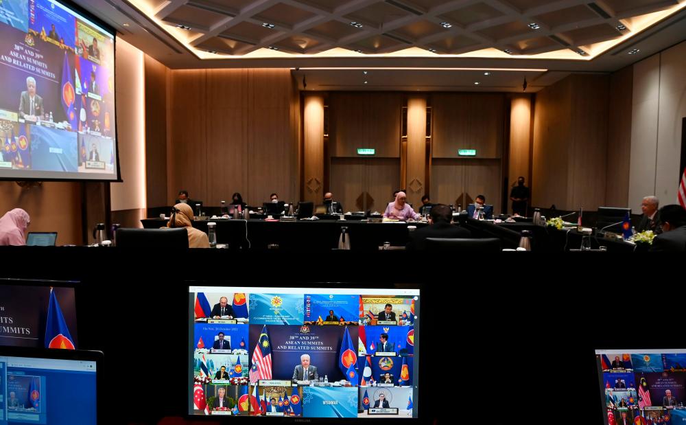 Prime Minister Datuk Seri Ismail Sabri Yaakob delivered a speech during the Asean-Russia meeting attended by Russian President Vladimir Putin at the 38th and 39th Asean Summits and Related Summits by video conference chaired by Brunei here today. BERNAMApix