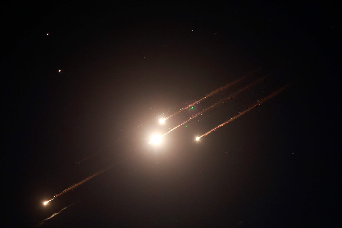 This picture shows rocket trails in the sky above Jerusalem on June 13, 2025. Air raid sirens sounded in Jerusalem and loud blasts were heard on June 13, AFP journalists reported, as the Israeli military said it had detected a missile launched from Iran. - AFPpix