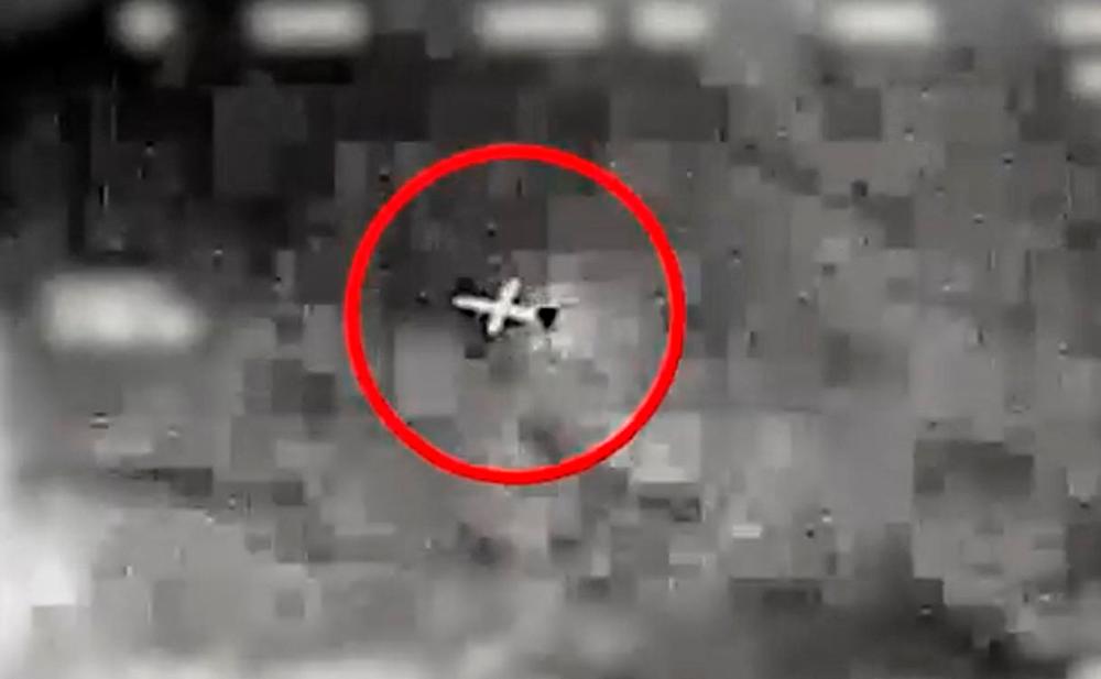 This image grab from a video released by the Israeli army spokesperson’s unit on July 2, 2022, reportedly shows the interception by the Israeli army of a drone launched by Lebanon’s Hezbollah movement that was headed towards an offshore gas field in the Mediterranean. AFPPIX