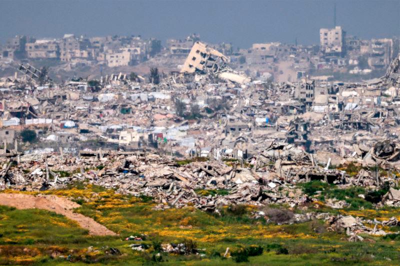 Destroyed buildings are pictured in the northern Gaza Strip from across the border in southern Israel on March 18, 2025. AFPpix