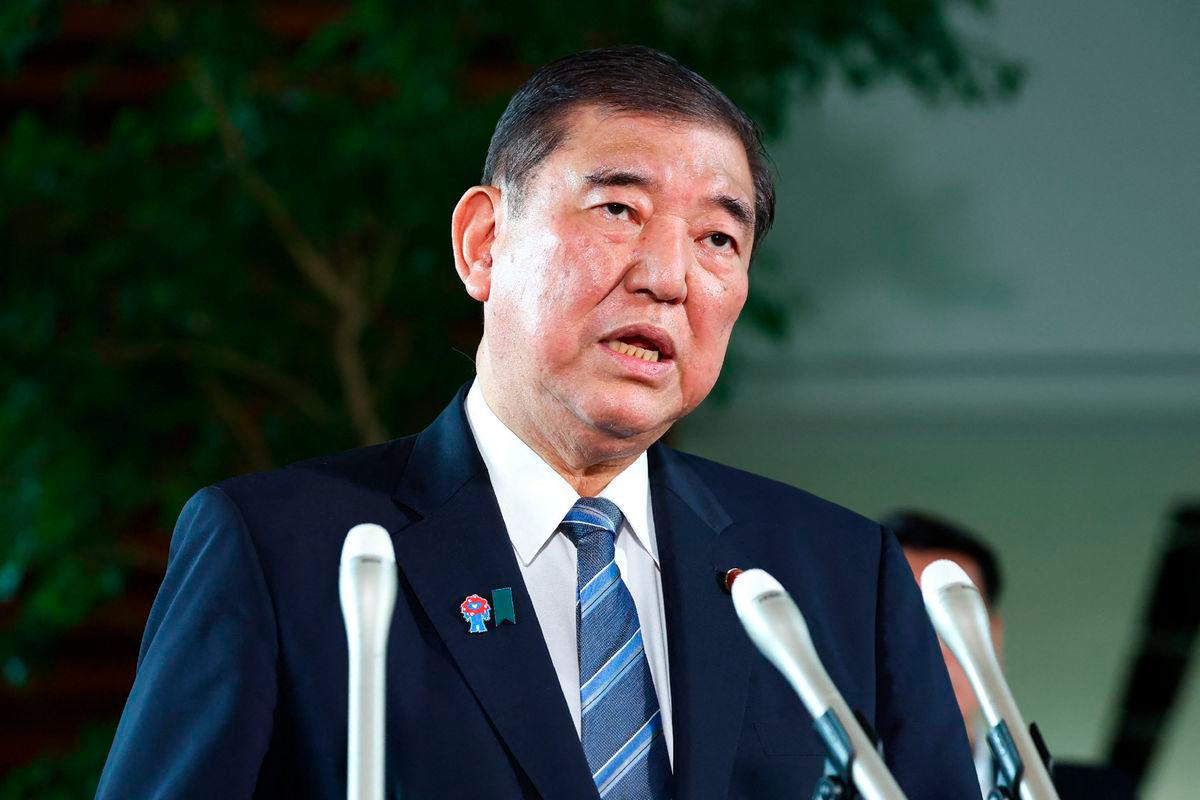 Japan’s Prime Minister Shigeru Ishiba speaks to reporters after accepting the resignation of farm minister Taku Eto at the prime minister’s office in Tokyo on May 21, 2025. AFPpix