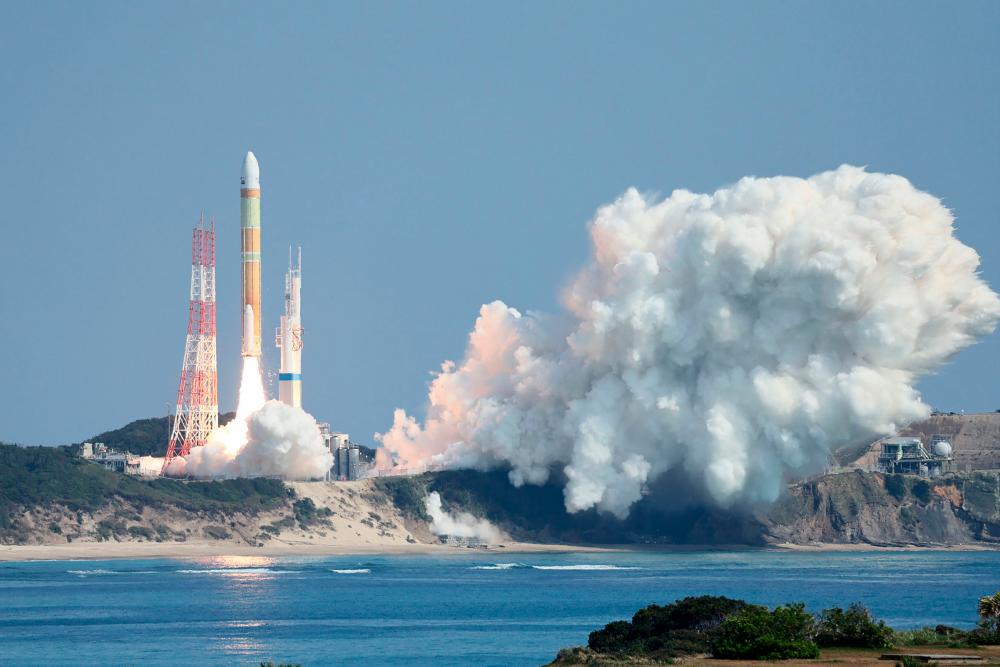 Japan’s next generation “H3” rocket, carrying the advanced optical satellite “Daichi 3”, leaves the launch pad at the Tanegashima Space Center in Kagoshima, southwestern Japan on March 7, 2023. AFPPIX
