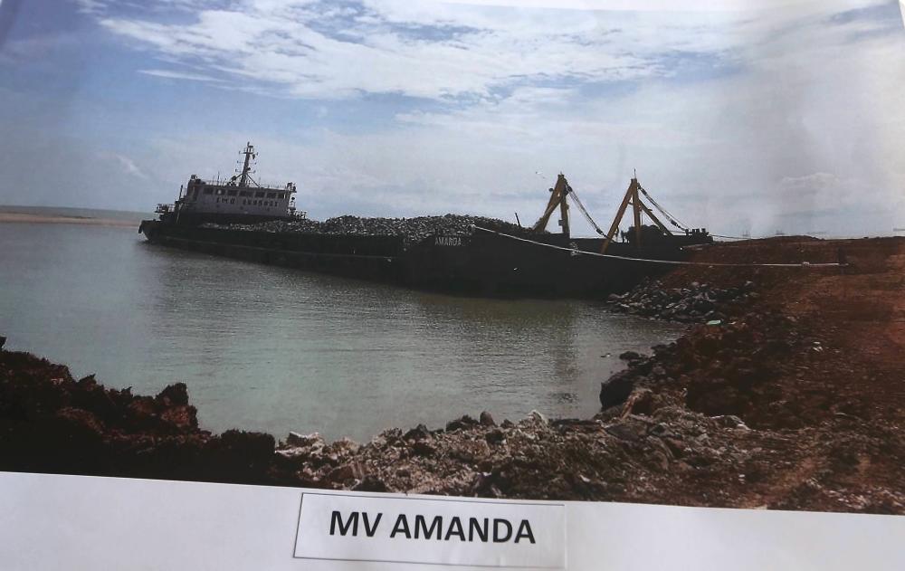 Picture of MV Amanda cargo ship which overturned and sank east of Tanjung Sepang waters, near Kota Tinggi on Tuesday. — Bernama