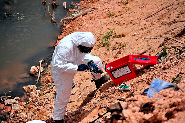 Filepix taken on Mar 7 shows personnel from the Fire Department taking a water sample from Sungai Kim Kim, Pasir Gudang