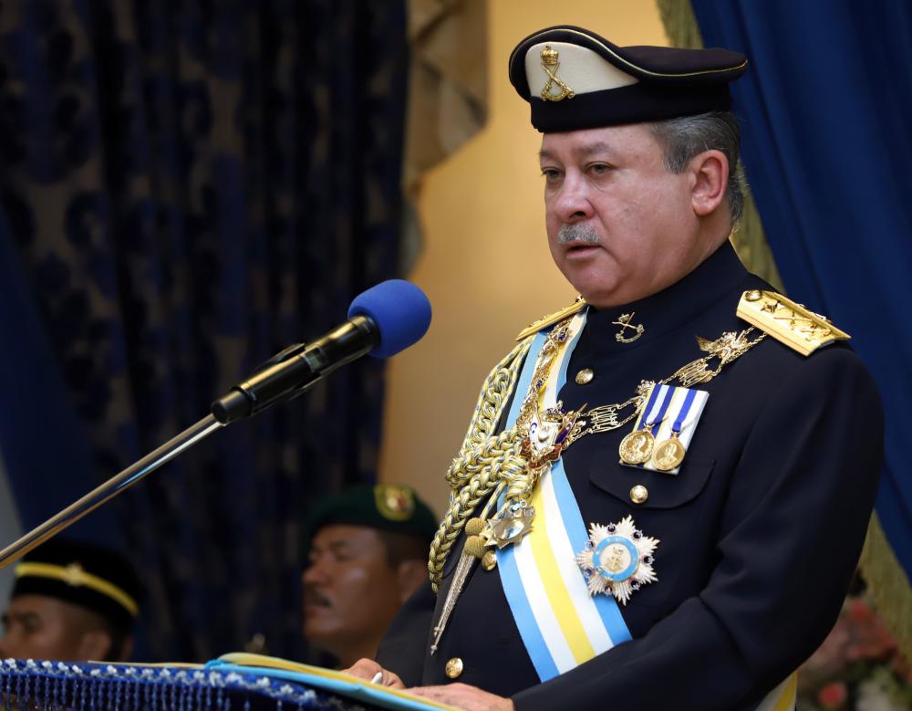 Sultan of Johor Sultan Ibrahim Almarhum Sultan Iskandar speaks during his 60th anniversary celebration at the Istana Besar, on Nov 22, 2018.— Bernama