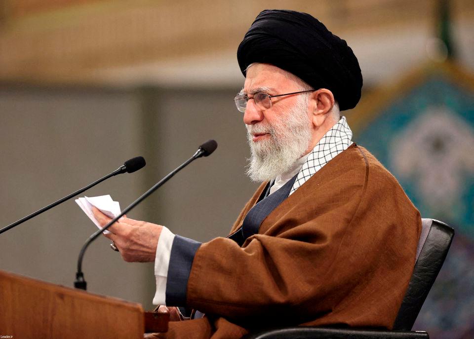 Iranian Supreme Leader Ayatollah Ali Khamenei speaks during a meeting via video conference with people from East Azarbaijan in Tehran, Iran, February 17, 2022. REUTERSpix