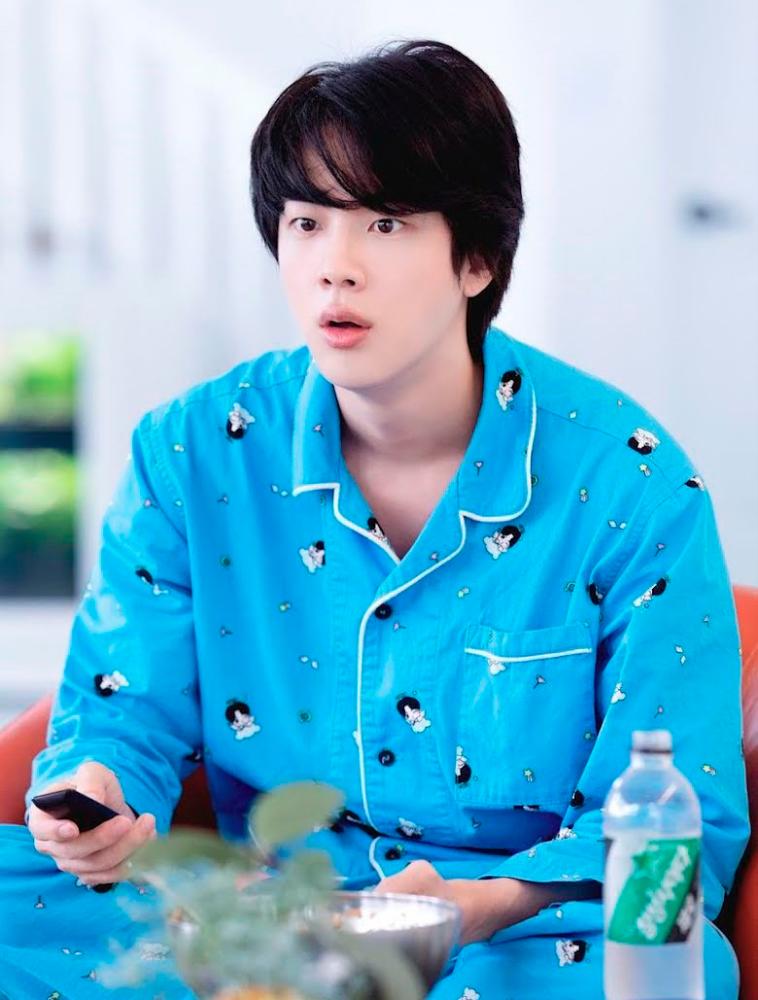 Jin wearing one of the pricey pyjamas on the group’s reality series In The Soop. – HYBE