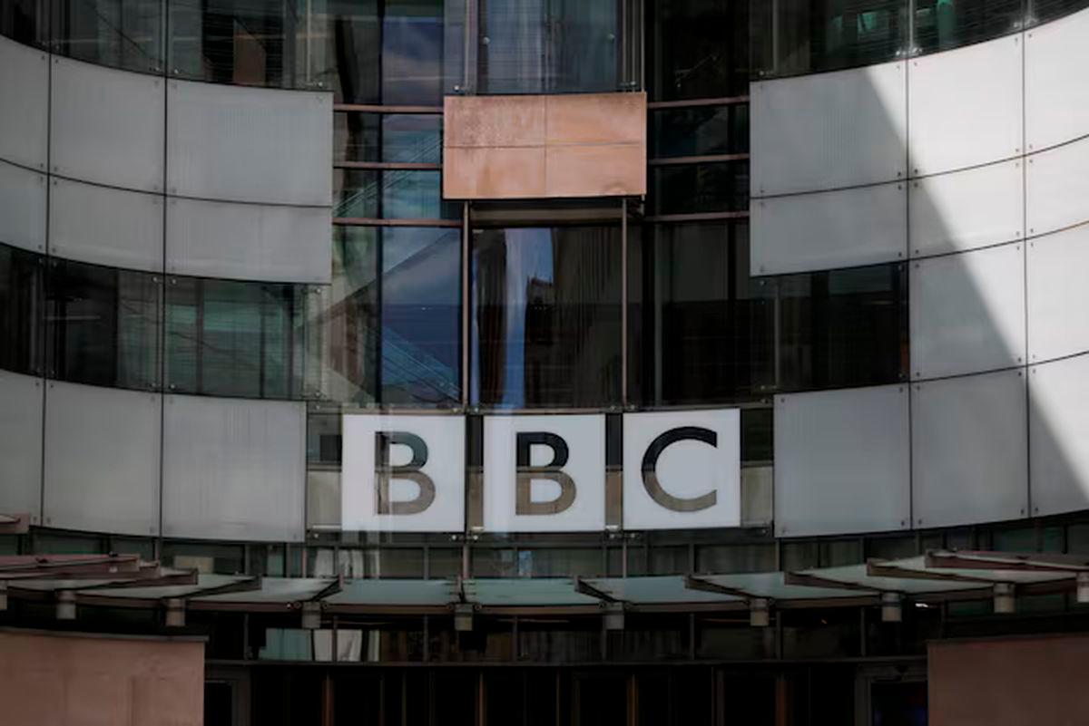 The BBC logo is displayed above the entrance to the BBC headquarters in London, Britain, July 10, 2023. REUTERS/Hollie Adams/File Photo