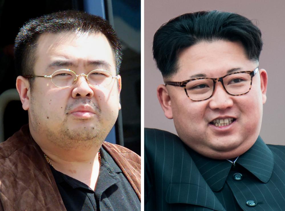This combo shows a file photo (L) taken on May 4, 2001 of a man believed to be Kim Jong-Nam, son of the late-North Korean leader Kim Jong-Il, getting off a bus to board an All Nippon Airways plane at Narita airport near Tokyo and a file photo (R) of his half-brother, current North Korean leader Kim Jong-Un, on a balcony of the Grand People's Study House following a mass parade in Pyongyang on May 10, 2016. — AFP