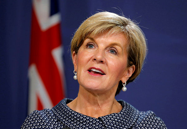 Australian then Foreign Minister Julie Bishop speaks at a joint press conference — Reuters