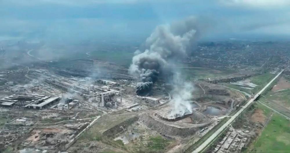 Smoke rises above Azovstal steelworks, in Mariupol, Ukraine, in this still image obtained from a recent drone video posted on social media. - REUTERSpix