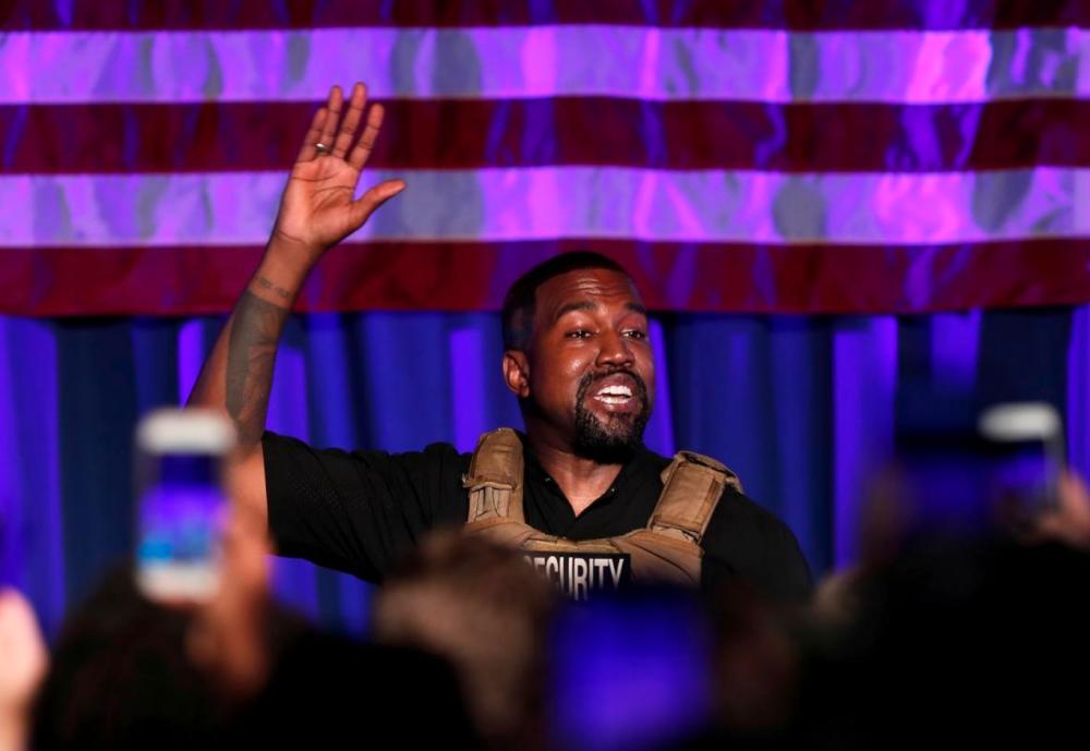 Kanye West at his rally on Sunday- Reuters