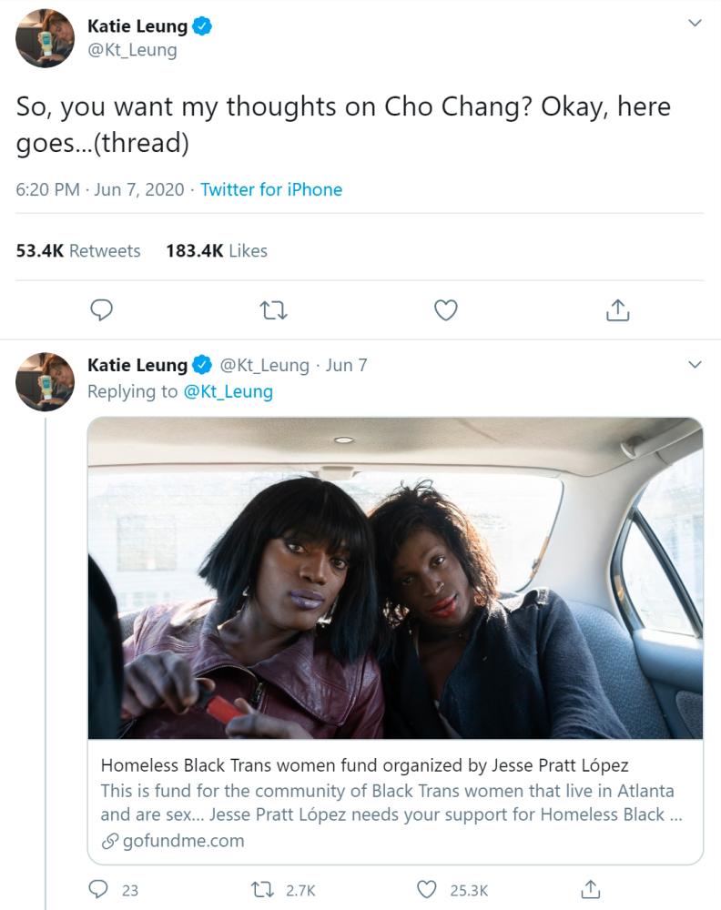 $!Screenshot from Katie Leung’s Twitter thread