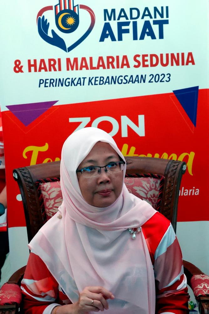 SUNGAI PETANI, 16 Julai -- Menteri Kesihatan Dr Zaliha Mustafa pada sidang media selepas merasmikan Program MADANI Afiat dan Sambutan Hari Malaria Sedunia Peringkat Kebangsaan 2023 di Taman Ria Jaya hari ini. - fotoBERNAMA