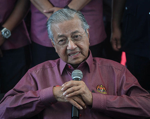 Prime Minister Tun Dr Mahathir Mohamad speaks at a press conference after the PKB silver jubilee celebration and the opening of Hotel Adya Chenang at Dataran Chenang, Langkawi on March 30, 2019. — Bernama