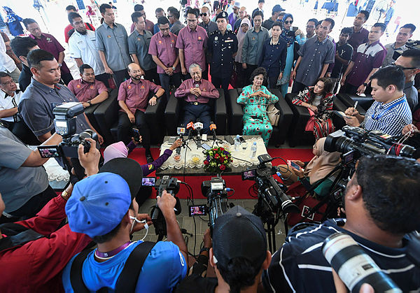 Prime Minister Tun Dr Mahathir Mohamad speaks at a press conference after attending the Permodalan Kedah Bhd (PKB) silver jubilee celebration and launch of Adya Chenang Hotel, Langkawi on March 30, 2019. — Bernama