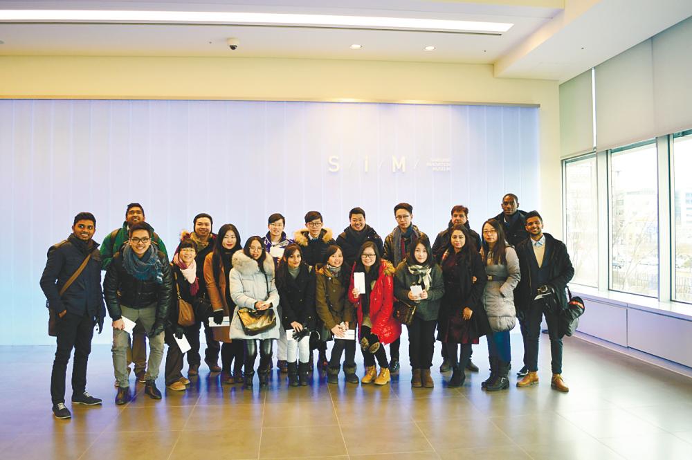 The Monash MIB student entourage pause for a group shot during a stint at Samsung in Seoul where they gained insights from industry professionals of the multinational conglomerate.
