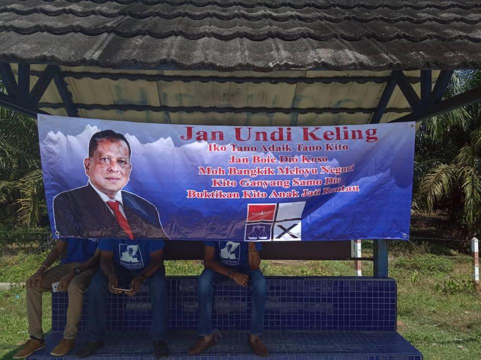 The provocative banner in one of a few locations in Rantau.
