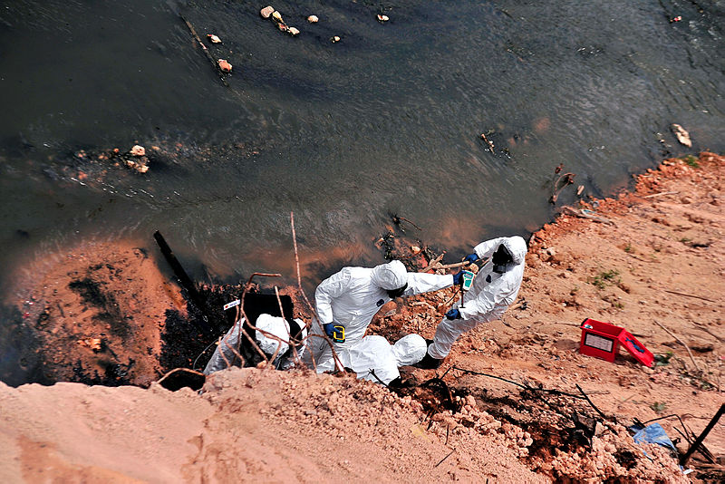 The site of the checmical pollution, Sungai KimKim. — Bernama