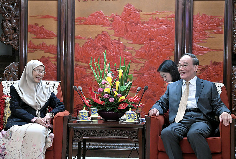 Deputy Prime Minister Datuk Seri Dr Wan Azizah Wan Ismail during her meeting with Vice-President of China, Wang Qishan in Zhongnanhai (R), on July 9, 2019. — Bernama
