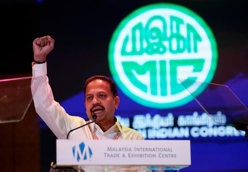 KUALA LUMPUR, Oct 10 -- Malaysian Indian Congress (MIC) President Tan Sri SA Vigneswaran addressed the 76th MIC General Assembly at the Malaysia International Trade and Exhibition Center (MITEC). BERNAMAPIX